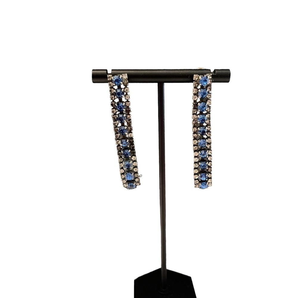 Blue & Clear Vintage Rhinestone Drop Earrings